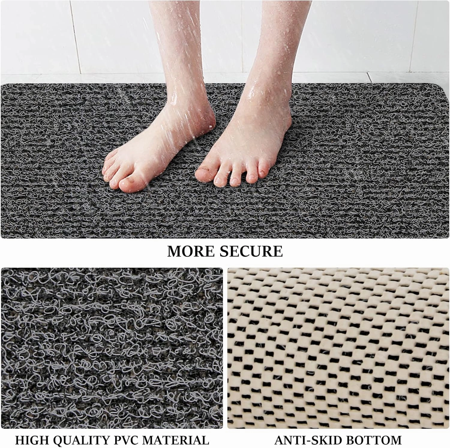 LuxStep Shower Mat Bathtub Mat,24x16 inch, Non-Slip Bath Mat with Drain, Quick Drying PVC Loofah Bathmat for Tub,Shower,Bathroom (Phthalate Free,Black)