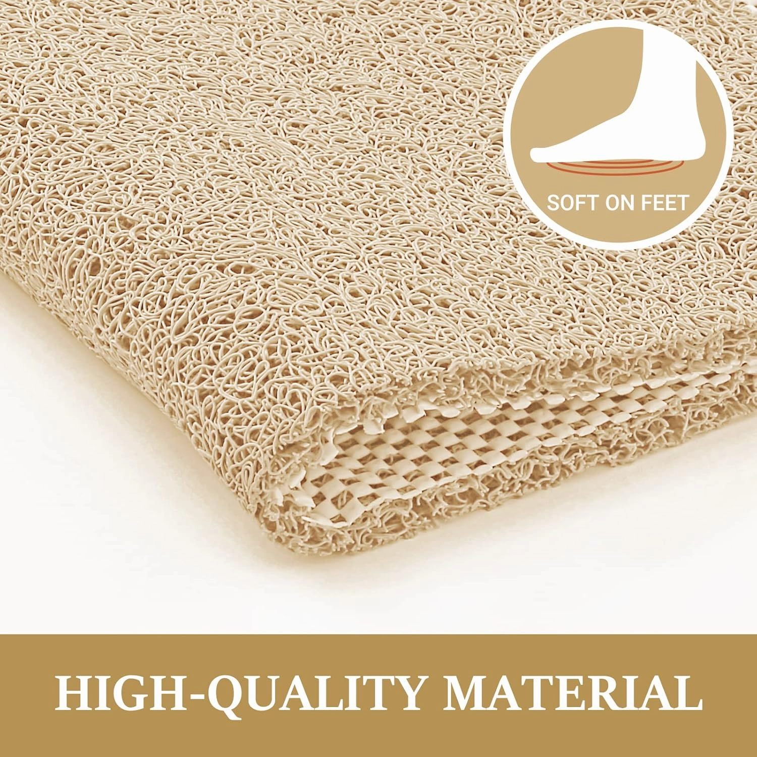 LuxStep Shower Mat Bathtub Mat,24x16 inch, Non-Slip Bath Mat with Drain, Quick Drying PVC Loofah Bathmat for Tub,Shower,Bathroom (Phthalate Free,Khaki)