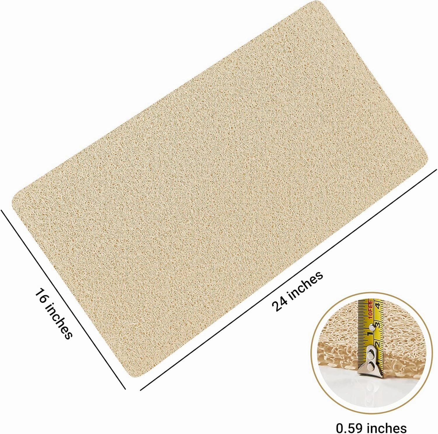 LuxStep Shower Mat Bathtub Mat,24x16 inch, Non-Slip Bath Mat with Drain, Quick Drying PVC Loofah Bathmat for Tub,Shower,Bathroom (Phthalate Free,Khaki)