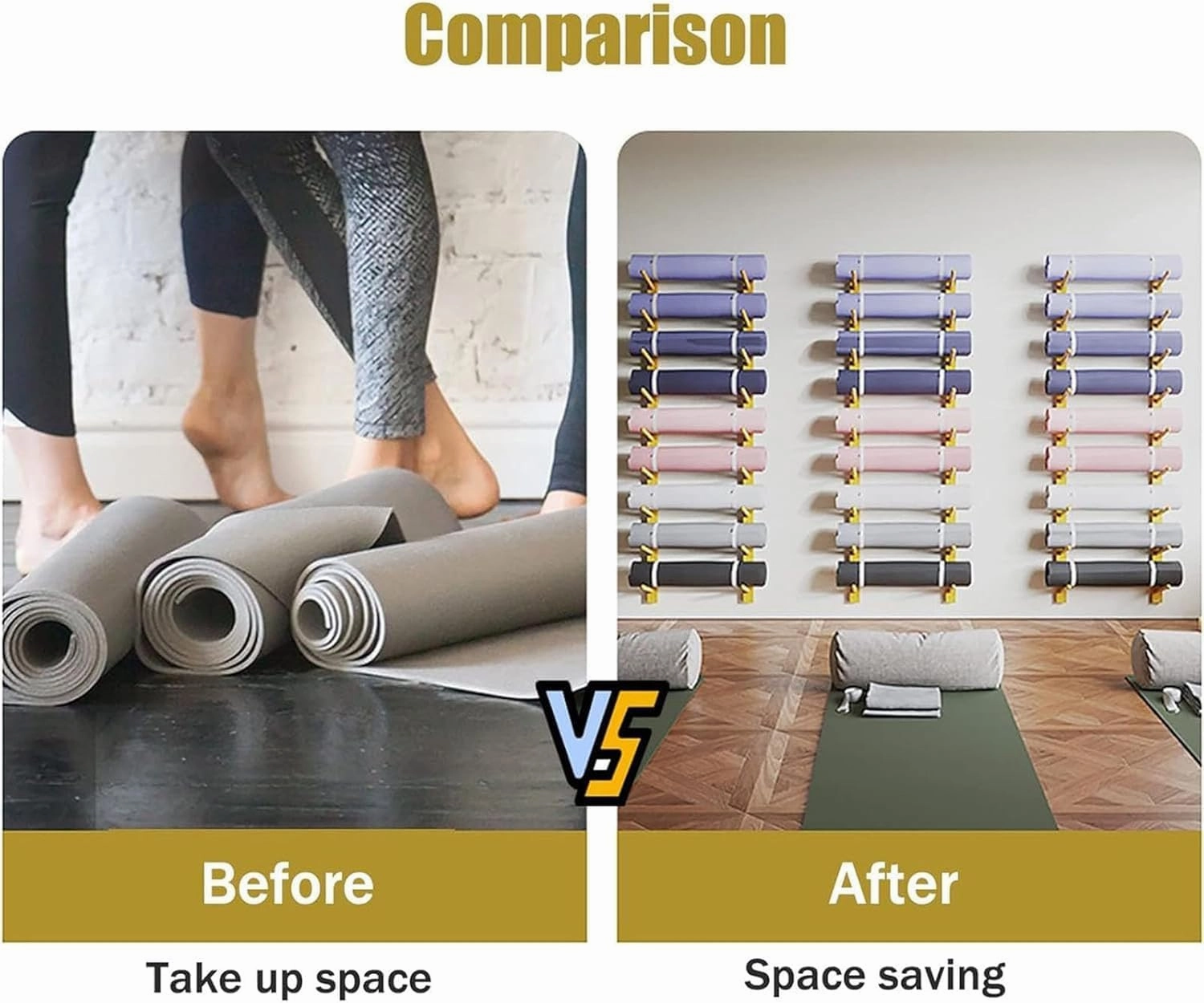 LXXW Foam Roller Storage Rack Yoga Mat Weight Rack Wall Mount Yoga Mat Holder 2-9 Tiers Wood Gym Exercise Mat Storage Rack Yoga mat Storage(5)