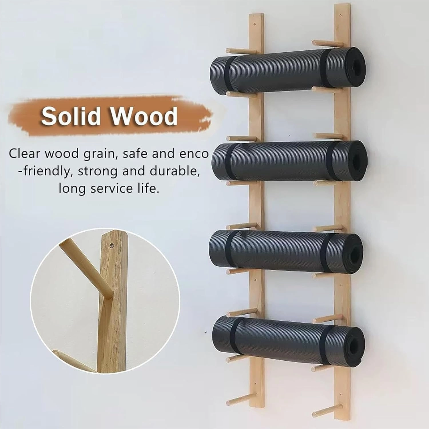 LXXW Foam Roller Storage Rack Yoga Mat Weight Rack Wall Mount Yoga Mat Holder 2-9 Tiers Wood Gym Exercise Mat Storage Rack Yoga mat Storage(5)