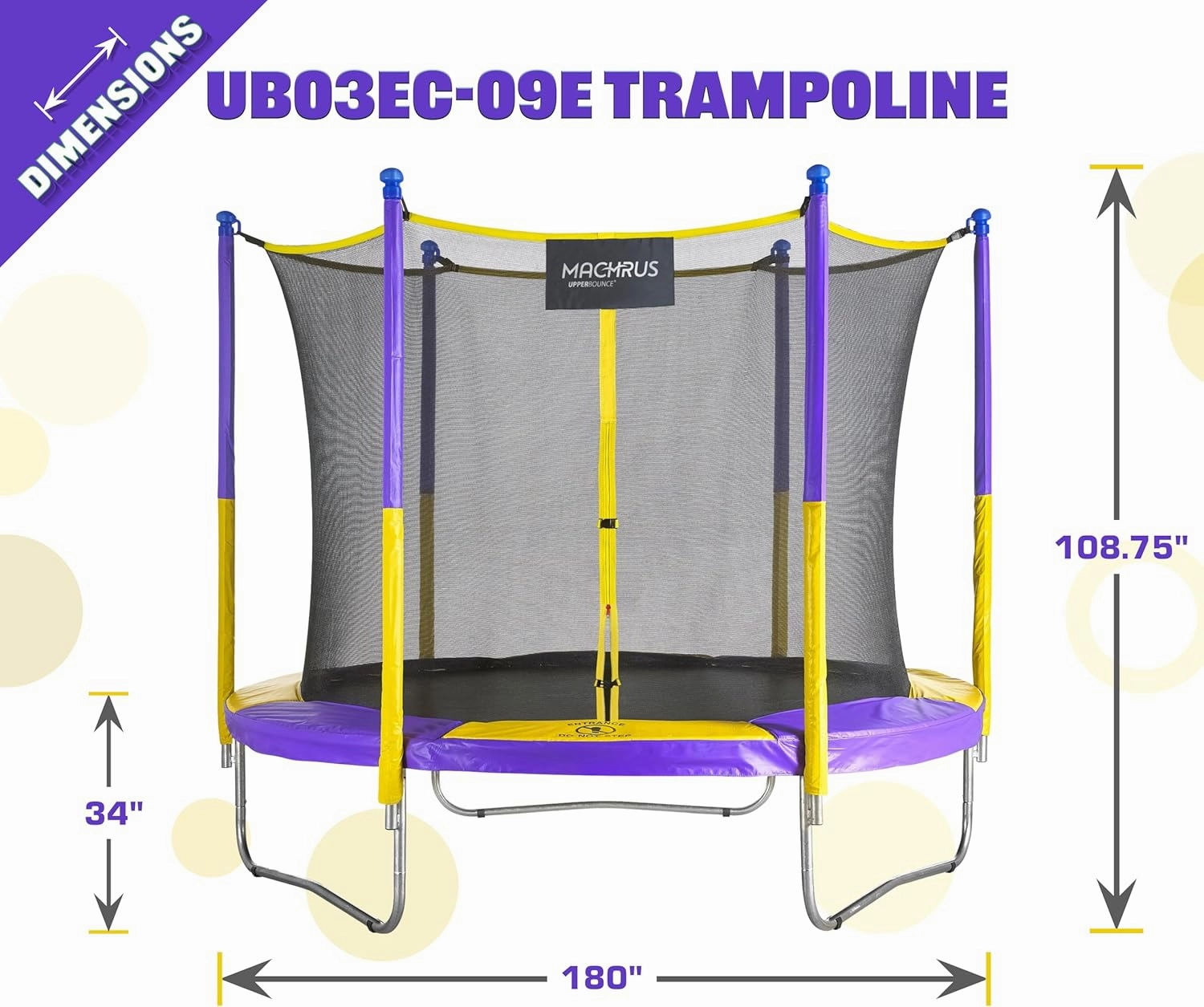 Machrus Upper Bounce Trampoline 7.5FT 9FT 10FT 12FT 14FT 15FT 16FT, Recreational Trampolines with Enclosure- ASTM Approved- Outdoor Trampoline for Kids and Adults with Safety Net and Spring Padding