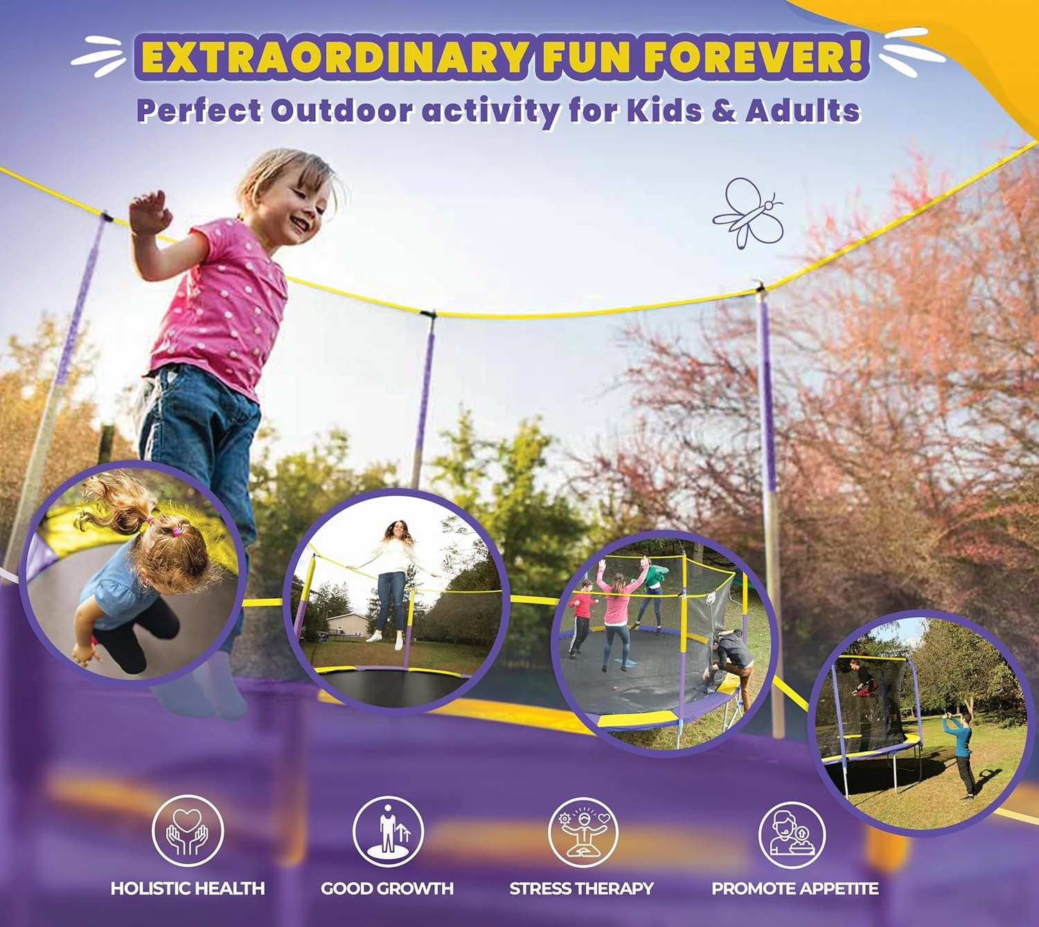 Machrus Upper Bounce Trampoline 7.5FT 9FT 10FT 12FT 14FT 15FT 16FT, Recreational Trampolines with Enclosure- ASTM Approved- Outdoor Trampoline for Kids and Adults with Safety Net and Spring Padding