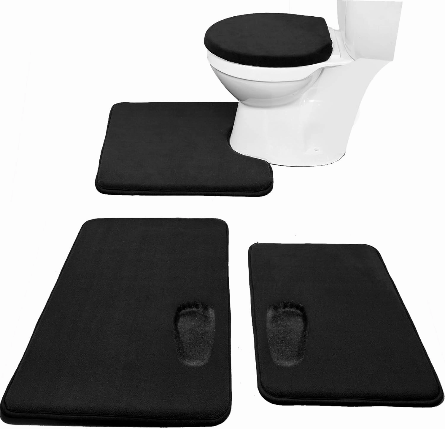 Madeals Memory Foam Bathroom Rugs Set 4 Piece with Toilet Lid Cover and Rug Set Combo, Bath Mat Sets 3 Piece and U-Shaped Toilet Floor Rug Back