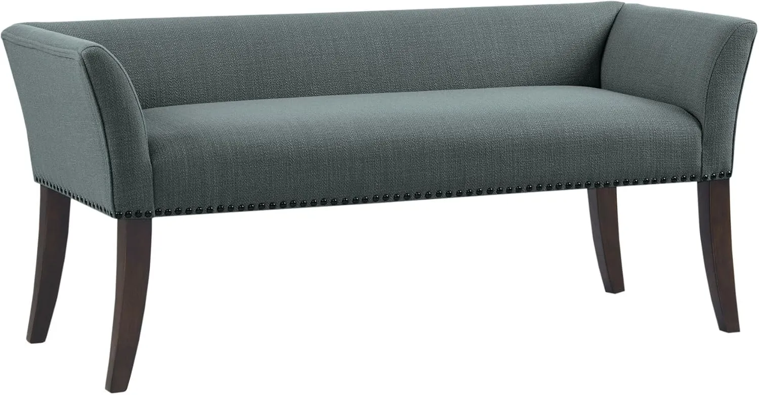 Madison Park Welburn Bedroom Solid Wood Polyester Fabric Seating Modern Style, 49.5"W x 19.25"D x 23"H, Slate Blue