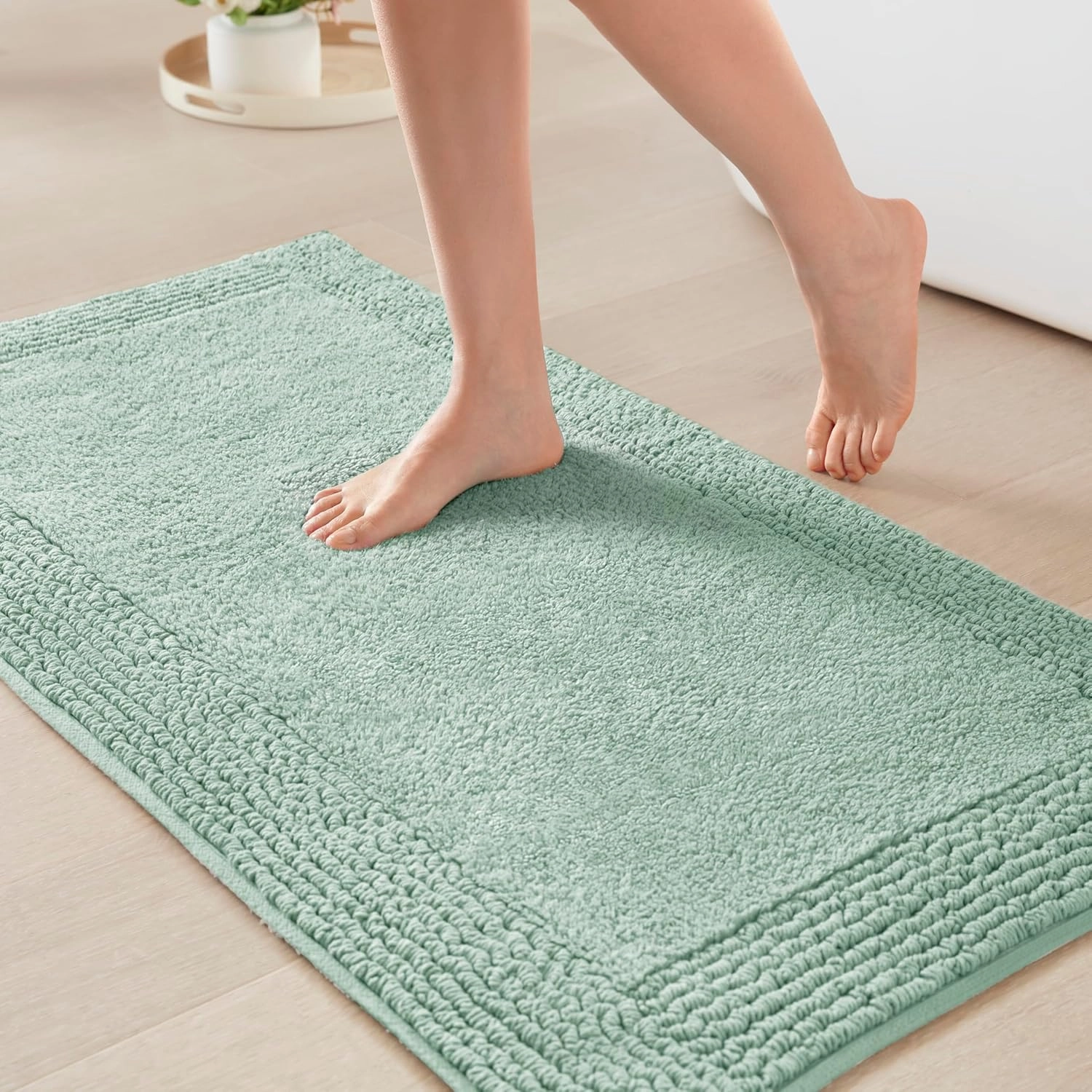 Madison Park Splendor Reversible 100% Cotton Tufted Bathroom Rug-3000 GSM Hotel Quality Luxurious Plush Medium Pile Bath Mat Absorbent, Quick Dry, Shower Room Décor, 17"x24" Green