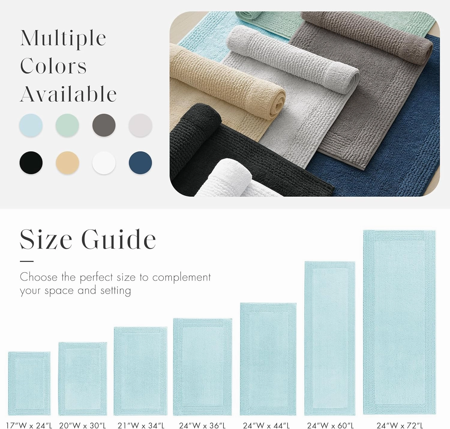 Madison Park Splendor Reversible 100% Cotton Tufted Bathroom Rug-3000 GSM Hotel Quality Luxurious Plush Medium Pile Bath Mat Absorbent, Quick Dry, Shower Room Décor, 21x34, Blue