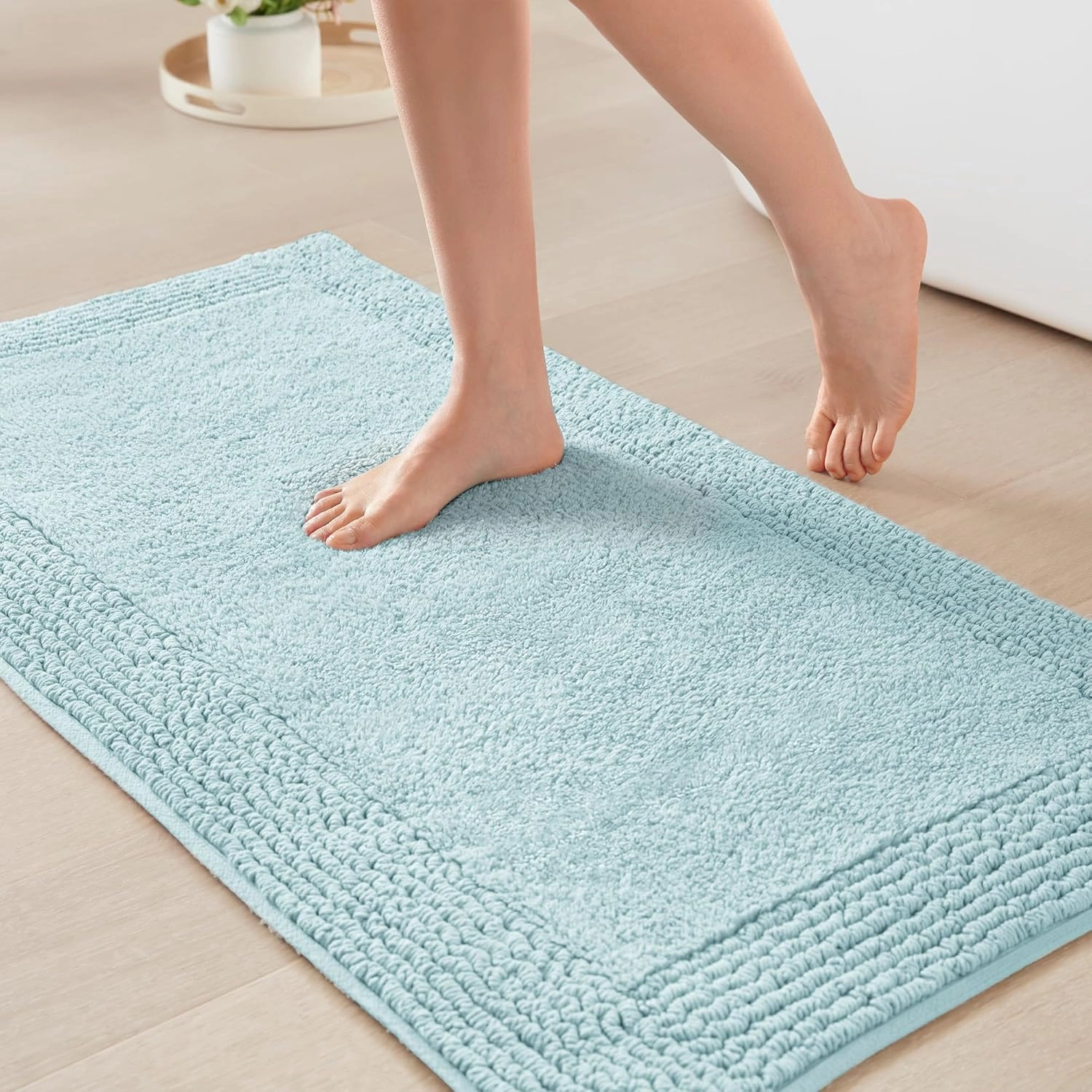 Madison Park Splendor Reversible 100% Cotton Tufted Bathroom Rug-3000 GSM Hotel Quality Luxurious Plush Medium Pile Bath Mat Absorbent, Quick Dry, Shower Room Décor, 21x34, Blue