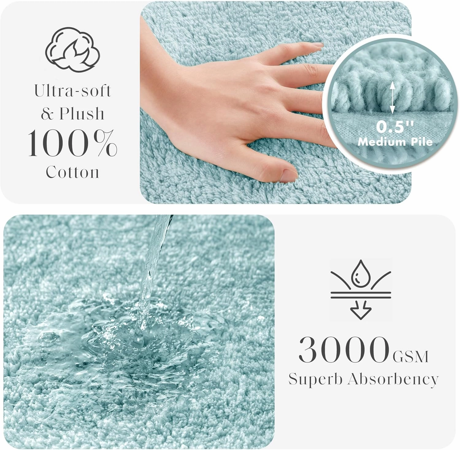 Madison Park Splendor Reversible 100% Cotton Tufted Bathroom Rug-3000 GSM Hotel Quality Luxurious Plush Medium Pile Bath Mat Absorbent, Quick Dry, Shower Room Décor, 21x34, Blue