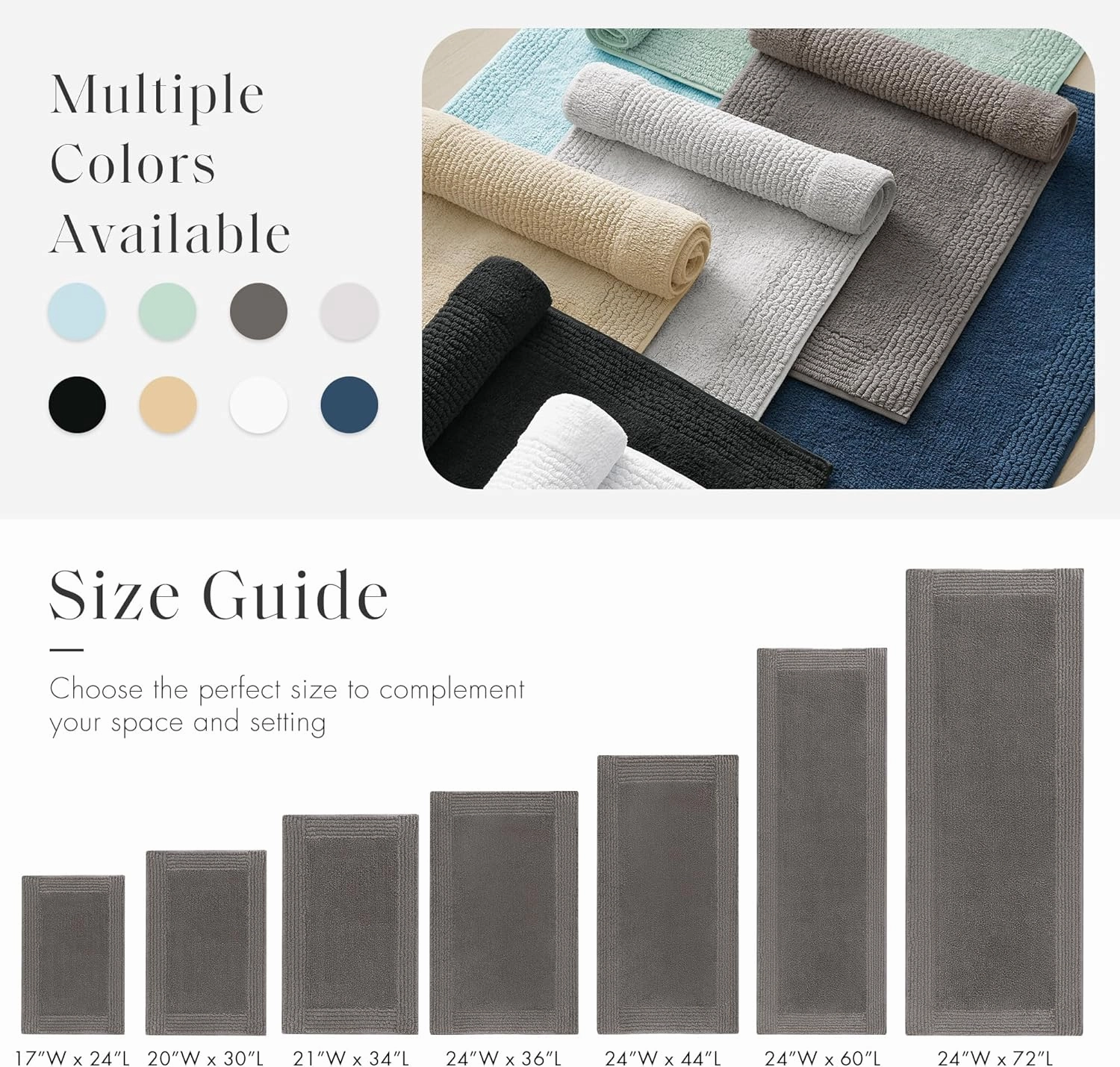 Madison Park Splendor Reversible 100% Cotton Tufted Bathroom Rug-3000 GSM Hotel Quality Luxurious Plush Medium Pile Bath Mat Absorbent, Quick Dry, Shower Room Décor, 21x34, Charcoal