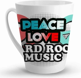 Makoroni - PEACE LOVE HARD ROCK MUSIC Music - 12 Oz. Unique Ceramic Coffee Cup, LATTE MUG