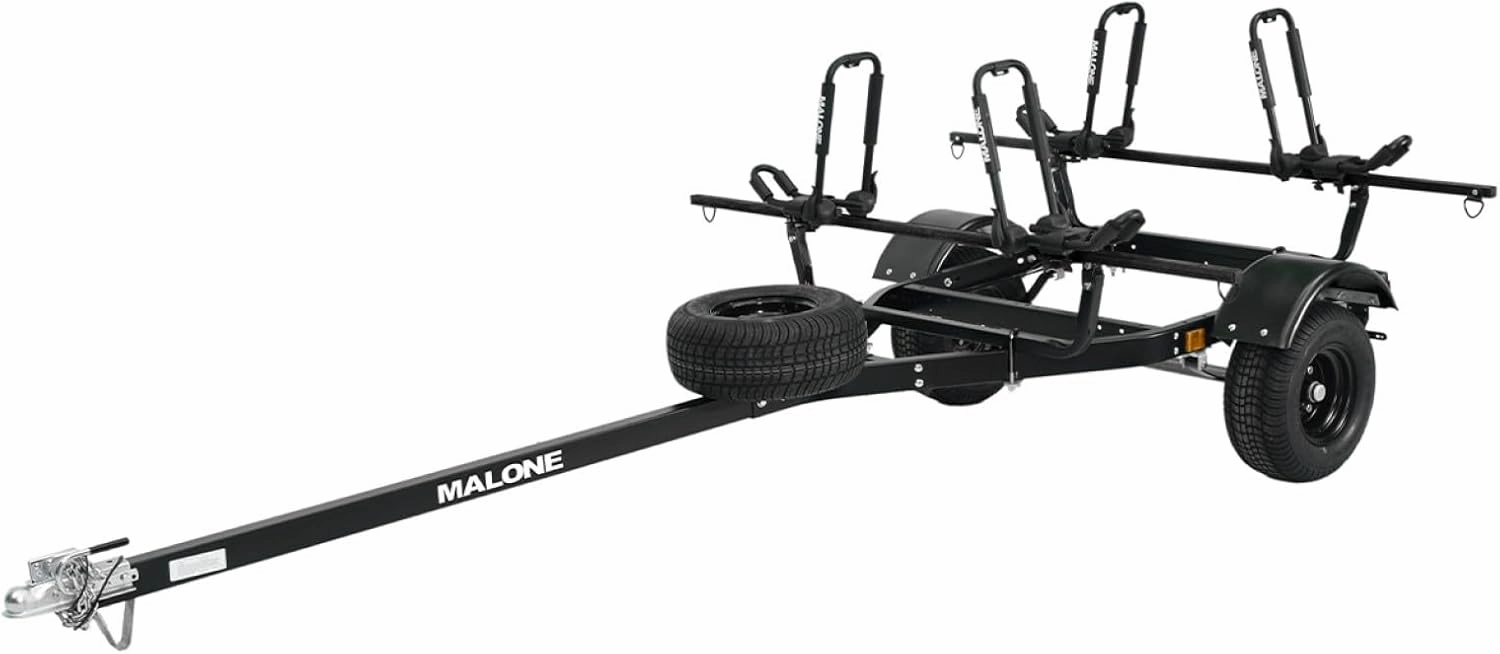 Malone MPG441G2-BLK MicroSport Off-Road 2 Kayak Trailer with 2 J-Rack Kayak Carriers & Spare Tire | 20' / 800 lbs Load Capacity | Fully Submersible | Black Powder Coat Finish