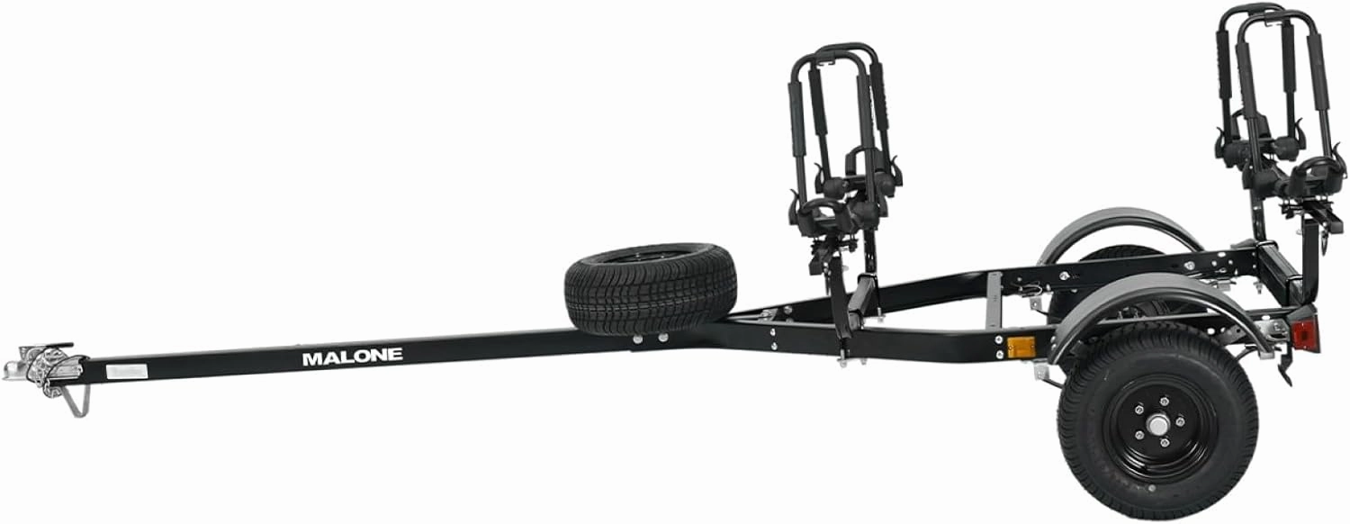 Malone MPG441G2-BLK MicroSport Off-Road 2 Kayak Trailer with 2 J-Rack Kayak Carriers & Spare Tire | 20' / 800 lbs Load Capacity | Fully Submersible | Black Powder Coat Finish