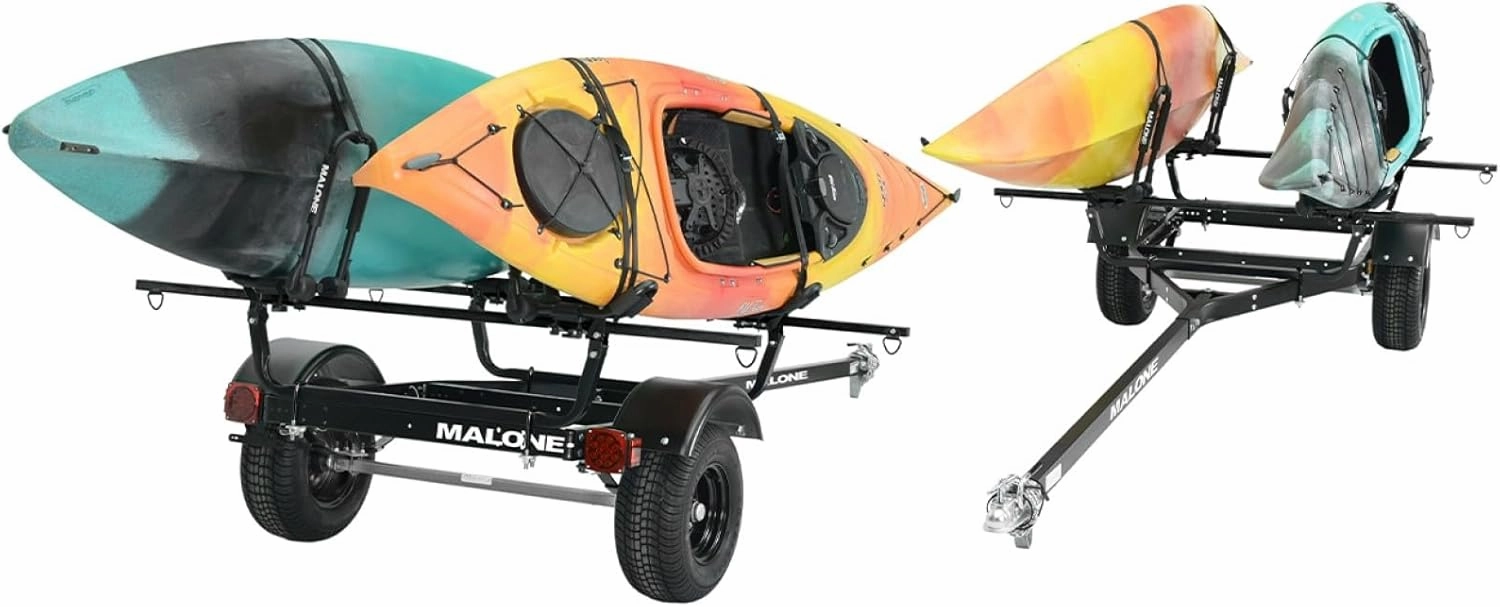 Malone MPG441G2-BLK MicroSport Off-Road 2 Kayak Trailer with 2 J-Rack Kayak Carriers & Spare Tire | 20' / 800 lbs Load Capacity | Fully Submersible | Black Powder Coat Finish