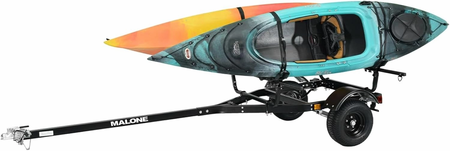 Malone MPG441G2-BLK MicroSport Off-Road 2 Kayak Trailer with 2 J-Rack Kayak Carriers & Spare Tire | 20' / 800 lbs Load Capacity | Fully Submersible | Black Powder Coat Finish