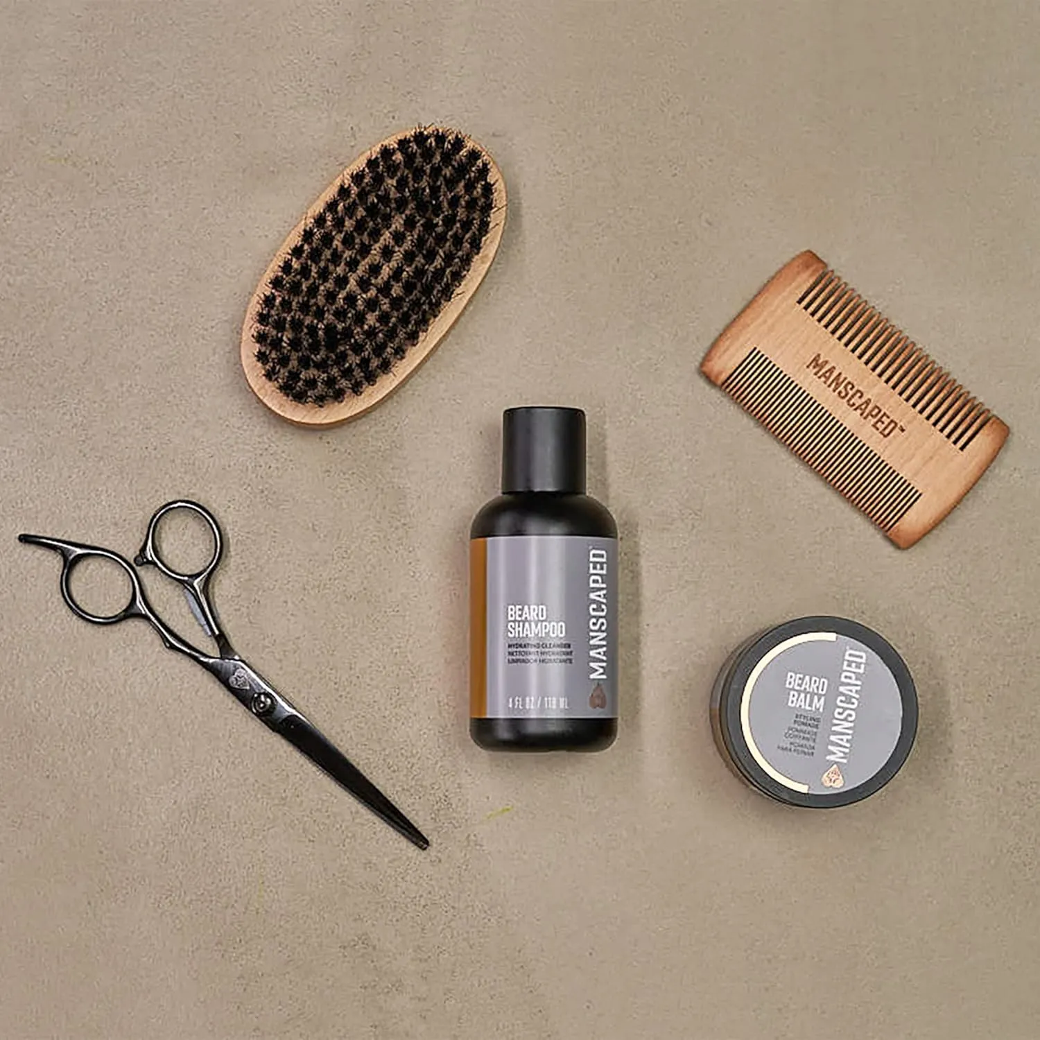 MANSCAPED® Beard Care Kit Includes UltraPremium Moisturizing Beard Shampoo & Balm, Soft Brush, Comb & Precision Scissors for Grooming & Trimming Facial Hair