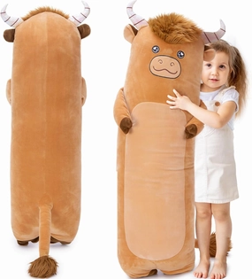 MaoGoLan Giant Highland Cow Body Pillow for Girls, 40 inch Long Plush Scottish Cow Toy for Adults Kids Christmas Valentine's Day Birthday Graduation Gifts