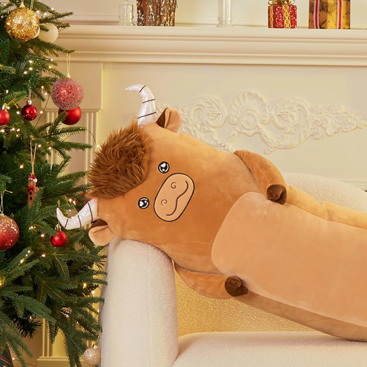 MaoGoLan Giant Highland Cow Body Pillow for Girls, 40 inch Long Plush Scottish Cow Toy for Adults Kids Christmas Valentine's Day Birthday Graduation Gifts