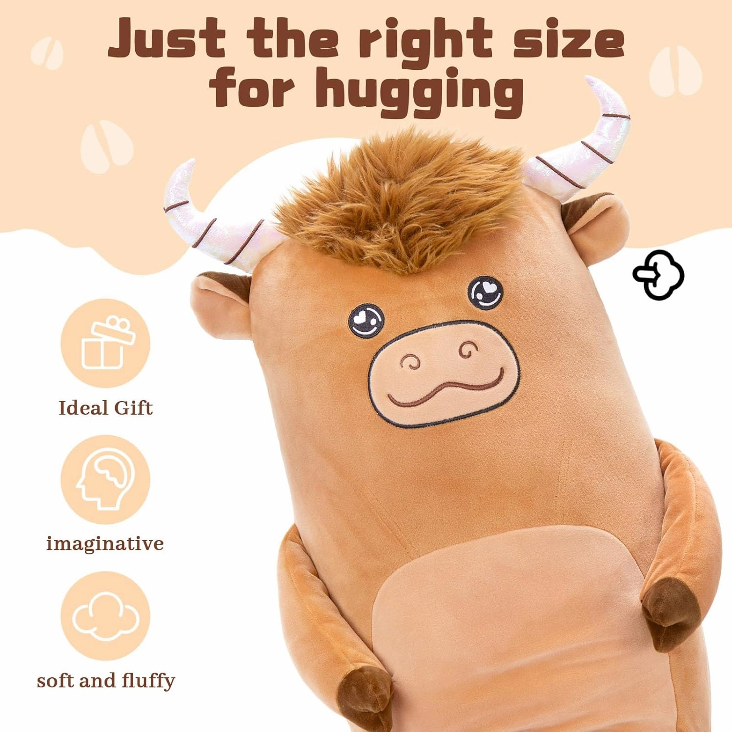 MaoGoLan Giant Highland Cow Body Pillow for Girls, 40 inch Long Plush Scottish Cow Toy for Adults Kids Christmas Valentine's Day Birthday Graduation Gifts