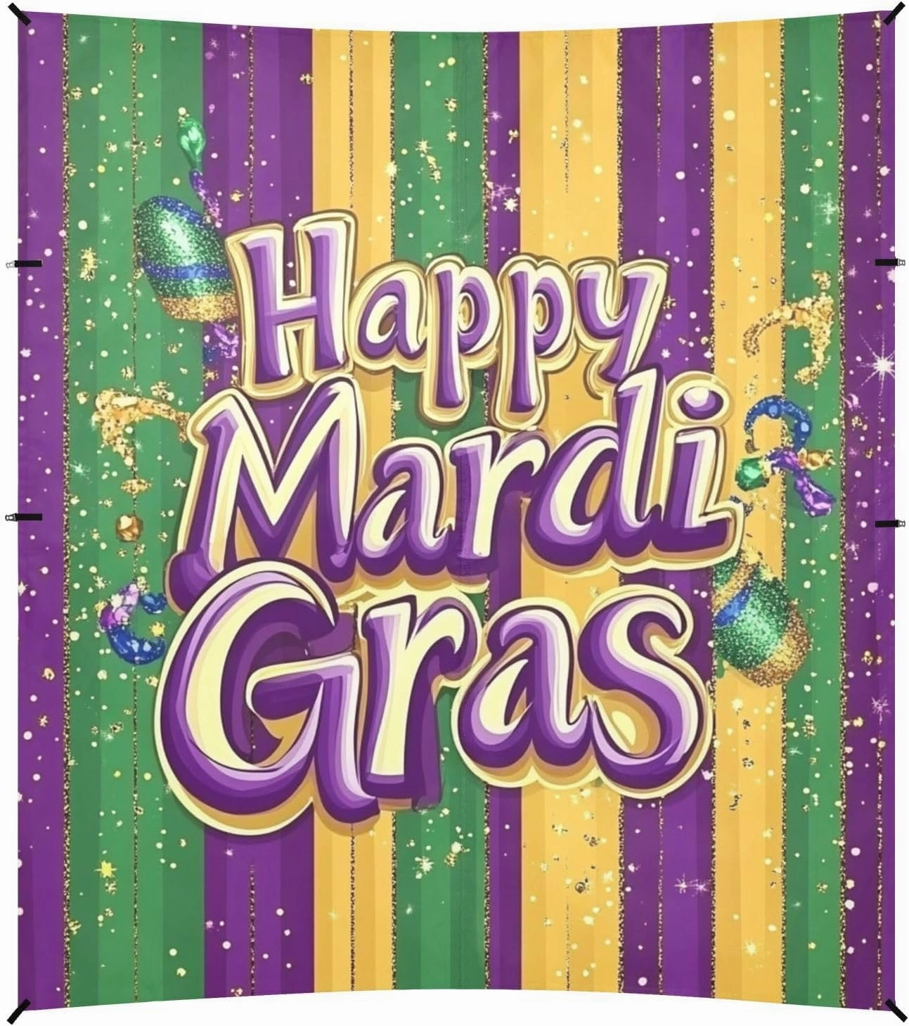 Mardi Gras Carnival Tie Beads Tie Foldable Beach Canopy UPF50  Protection Waterproof Sun Shade with Sandbags & Sand Shovel for Camping Trips, Fishing, Backyard Fun or Picnics
