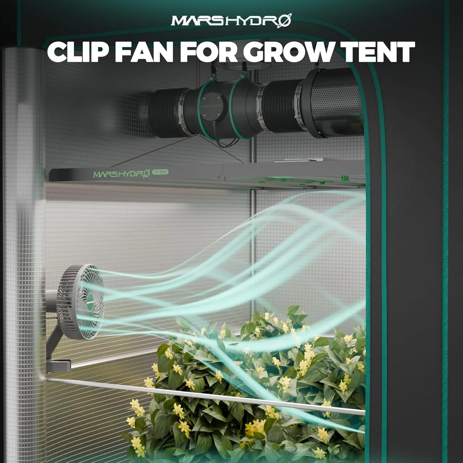 MARS HYDRO Updated 2-Pack M6 Grow Tent Fan, A powerful Oscillating Clip Fan with Low Noise for Hydroponic Plants and Ventilation Circulation with convenient APP/WiFi Control.