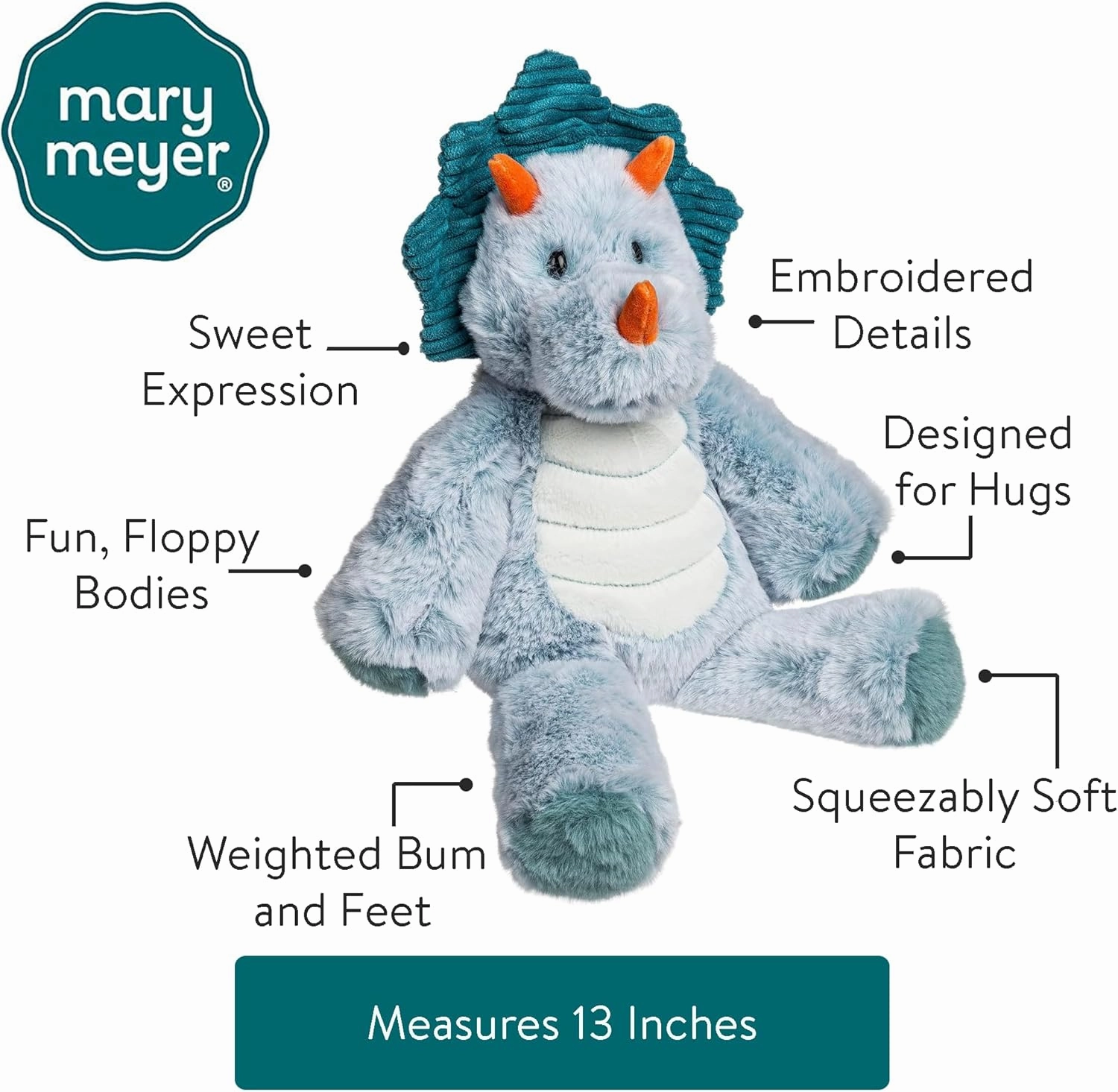 Mary Meyer Marshmallow Zoo Stuffed Animal Soft Toy, 13-Inches, Triceratops