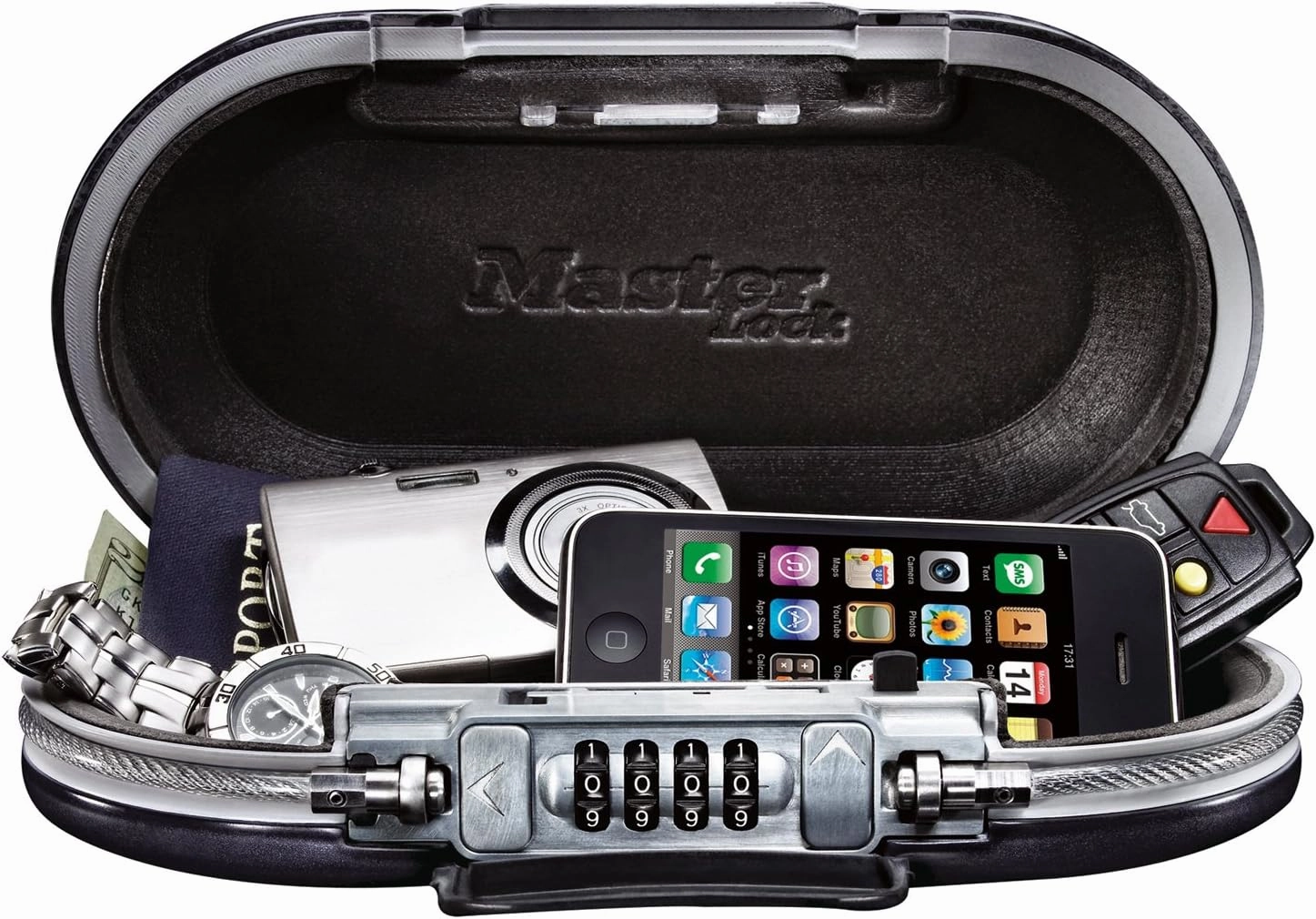 Master Lock Portable Small Lock Box, Set Your Own Combination Lock Portable Safe, Personal Travel Safe, ‎5900D, Gunmetal Grey