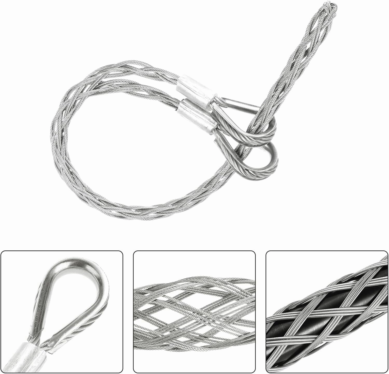 MECCANIXITY 25-37mm OD Cable Pulling Socks Grip 0.73 M Double Head Side Pull Wires Mesh Puller Socks Grip Stainless Steel Wire Pulling Tools