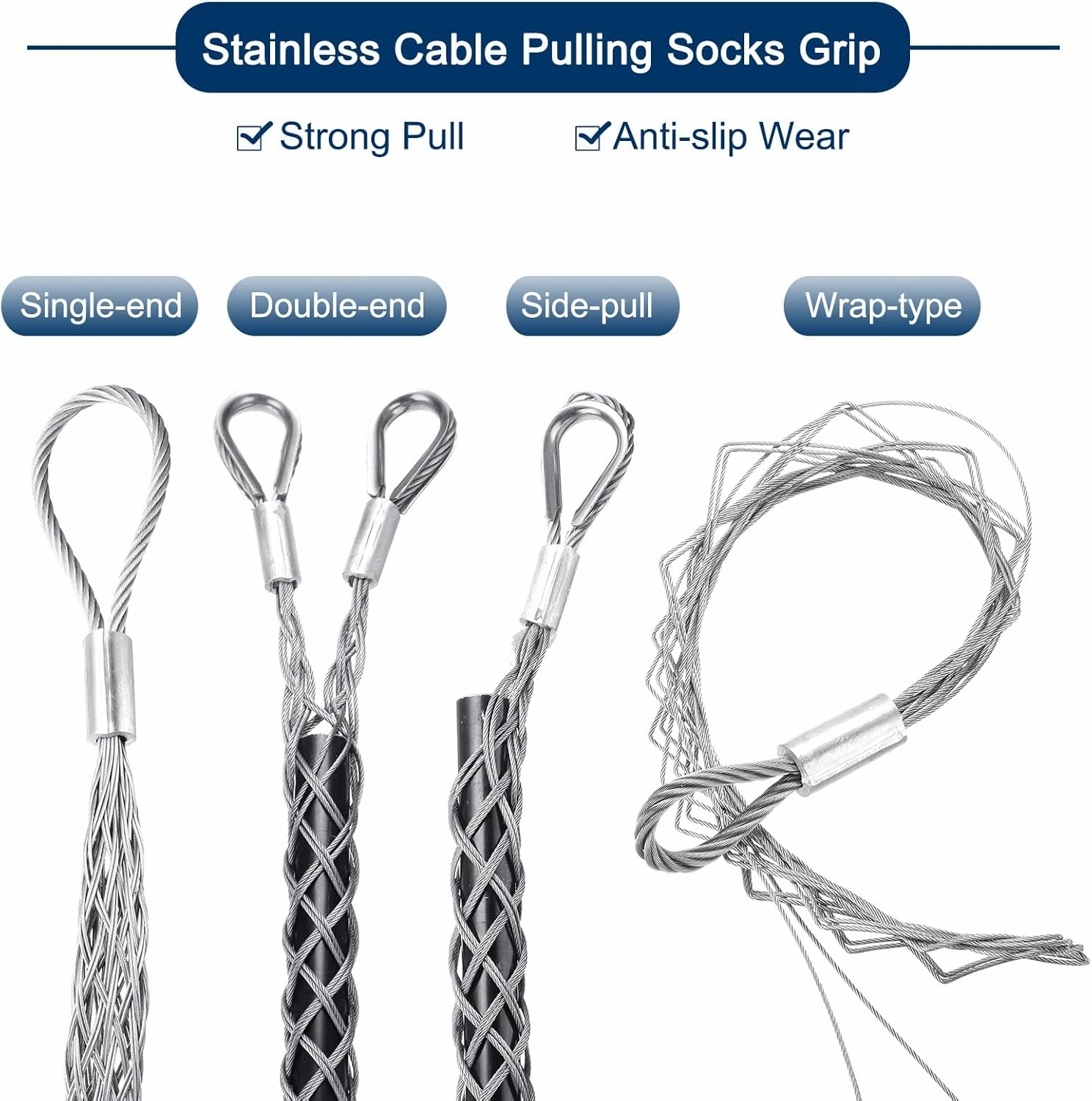 MECCANIXITY 25-37mm OD Cable Pulling Socks Grip 0.73 M Double Head Side Pull Wires Mesh Puller Socks Grip Stainless Steel Wire Pulling Tools