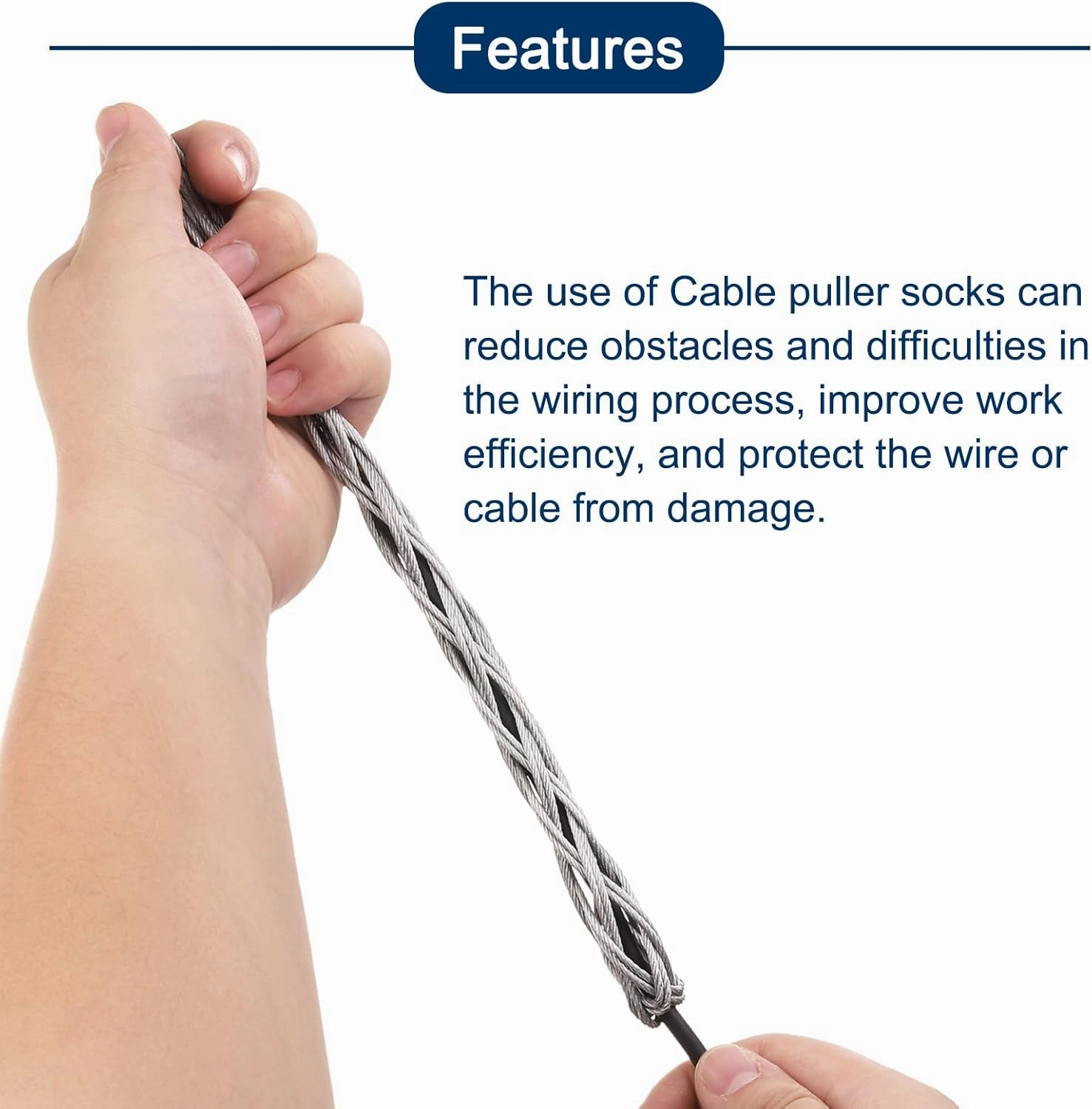 MECCANIXITY 25-37mm OD Cable Pulling Socks Grip 0.73 M Double Head Side Pull Wires Mesh Puller Socks Grip Stainless Steel Wire Pulling Tools