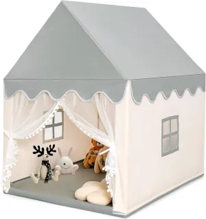 MEDIMALL Kids Play Tent, Large Game House w/Washable Mats and Windows, Solid Wood Frame,Indoor and Outdoor Princess Tent, Castle Fairy Tent,Suitable for Children Aged 3-5 (Beige)