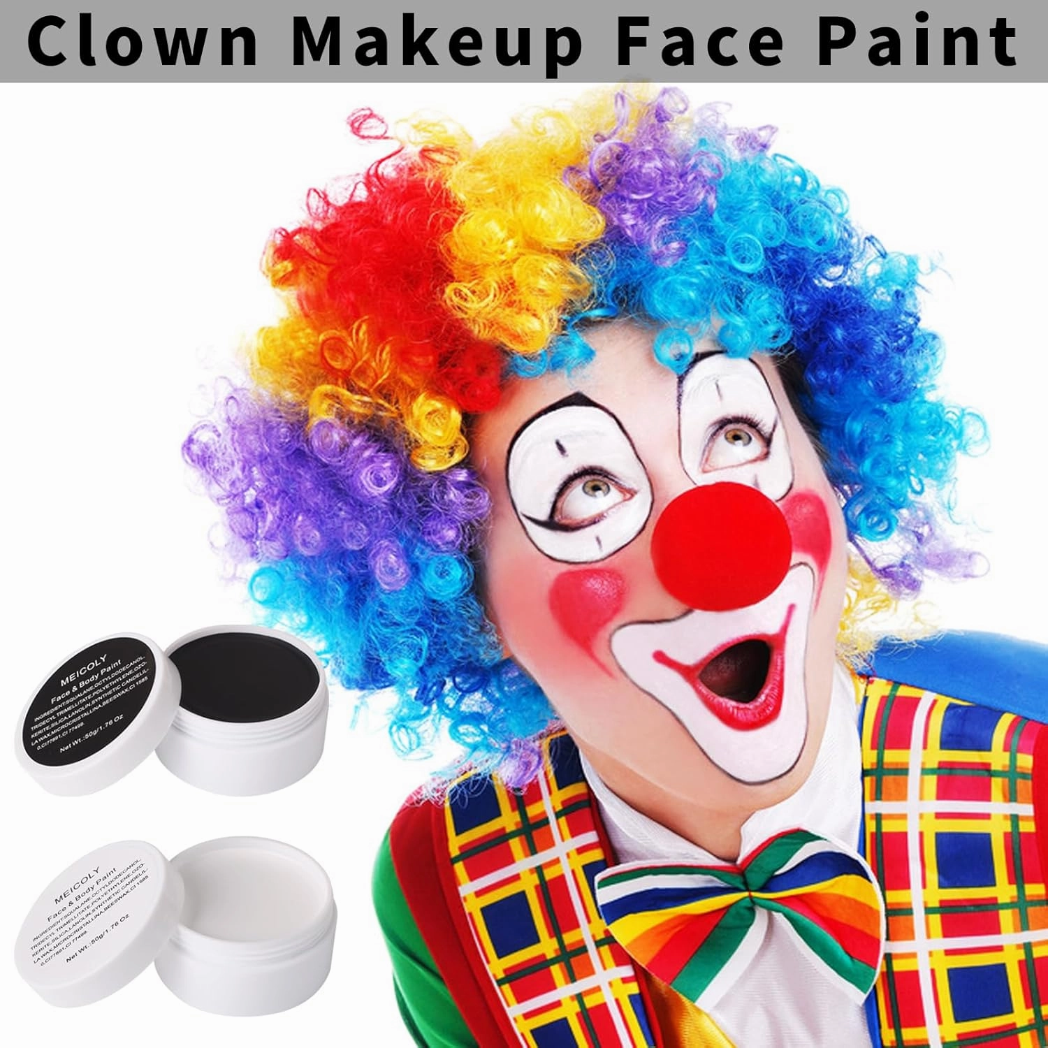 MEICOLY 7Pcs Halloween Makeup Kit - Black & White Face Paint, Oil Based Face & Body Paint for Adults & Kids - SFX Joker, Zombie, Vampire, Skull, Skeleton Makeup