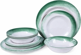 Melamine Dinnerware Sets, 12pcs Plates and Bowls Set, service for 4, Dishwasher Safe, Indoor and Outdoor Use, Green Melamine dishes