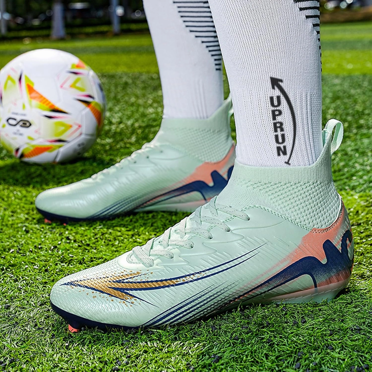 Men's High Top Soccer Shoes FG Long Spikes Adult Football Shoes Lightweight Professional Athletic Training