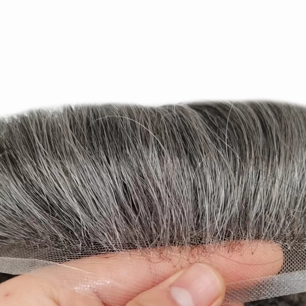 Men Toupee Human Hair Lace Front Hair System for Men Hair Piece Virgin Human Hair Toupee for Men Hair Replacement System Mens Hair Prosthesis 7X9#1B50#1B Off Black 50% Grey 120% Density