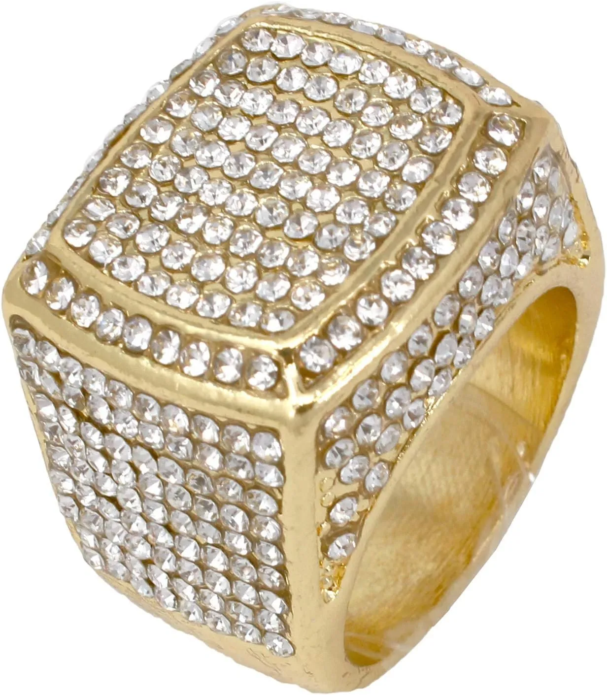 Mens Big Rocks Bezel - Dial with Roman Numerals Fully Iced Out Watch w/Cuban Chain Bracelet & Ring - ST10327 3pc Set