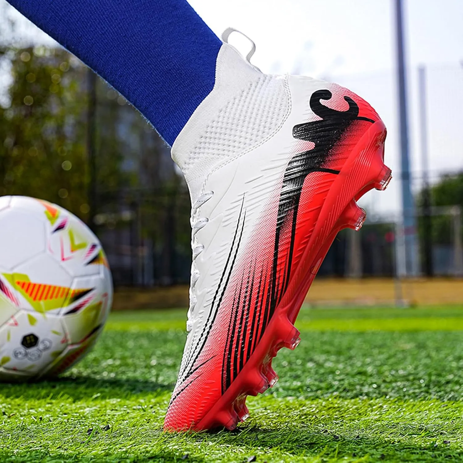 Men's High Top Soccer Shoes FG Long Spikes Adult Football Shoes Lightweight Professional Athletic Training