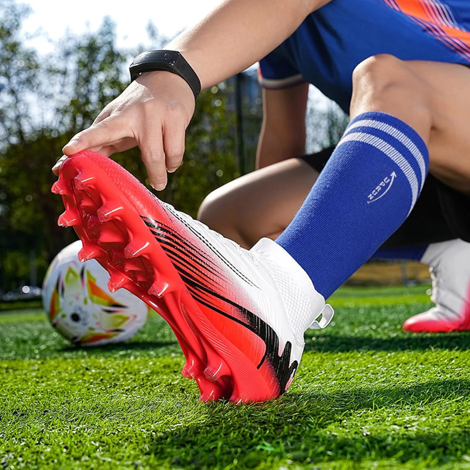 Men's High Top Soccer Shoes FG Long Spikes Adult Football Shoes Lightweight Professional Athletic Training