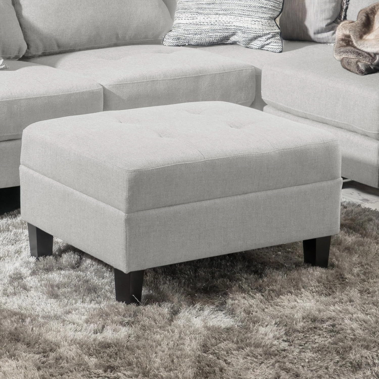 Merax Upholstered Ottoman Module for Modular Sofa Couch, Bench Seating Foot Rest Stool Furniture for Bedroom, Living Room, Entryway, Birch Wood Legs, Grey