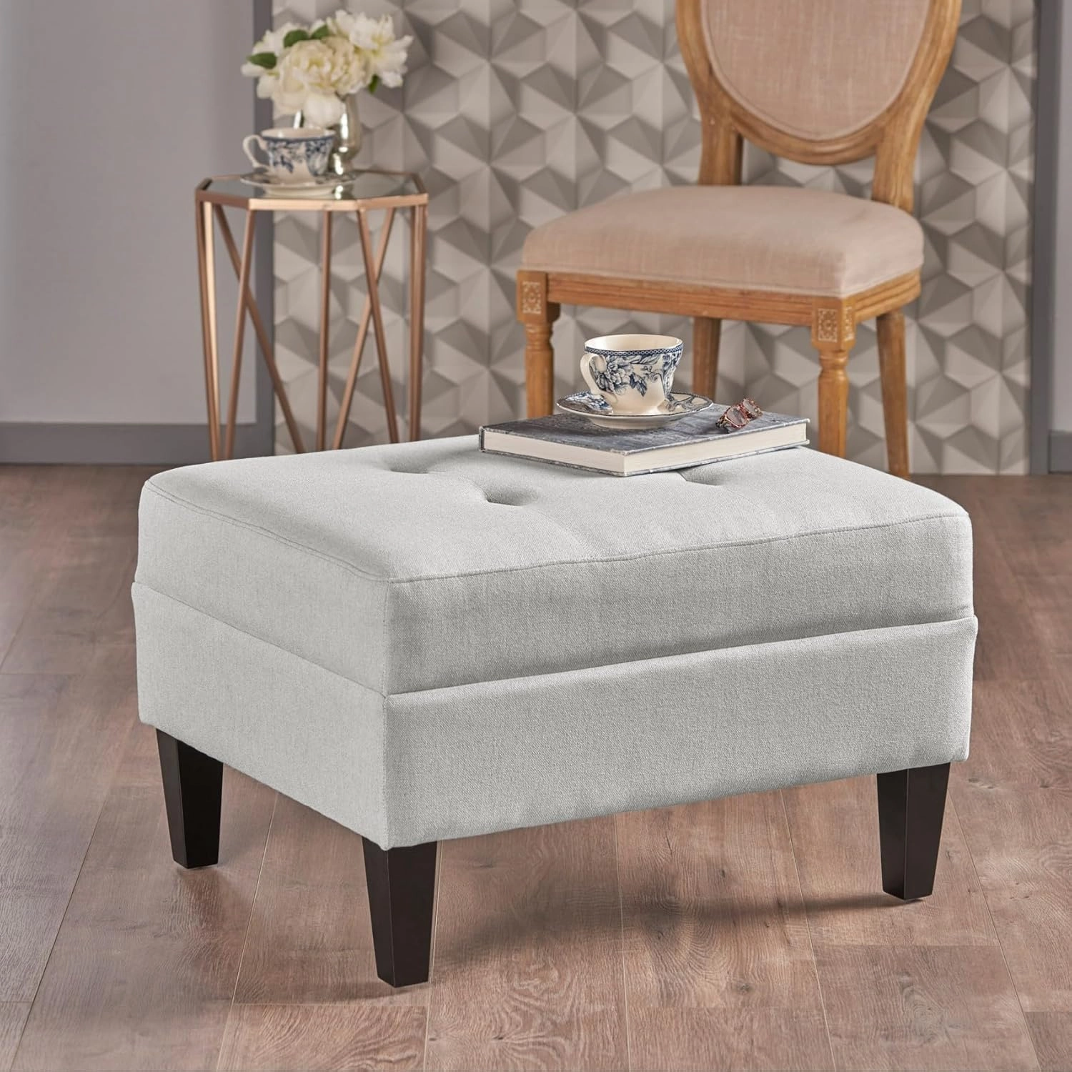 Merax Upholstered Ottoman Module for Modular Sofa Couch, Bench Seating Foot Rest Stool Furniture for Bedroom, Living Room, Entryway, Birch Wood Legs, Grey