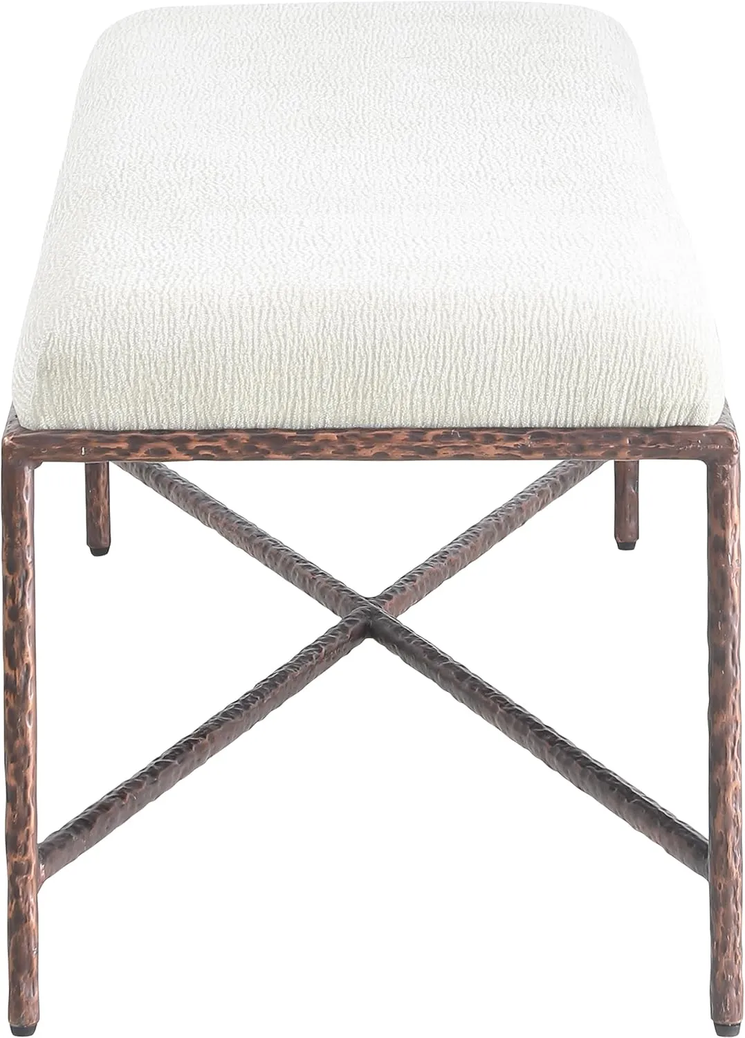 Meridian Furniture 22066Cream Valley Collection Modern | Contemporary Bench with Soft Cream Chenille Fabric, Brushed Bronze Forged Iron Metal Legs and Frame, 54" W x 18" D x 18" H, Cream