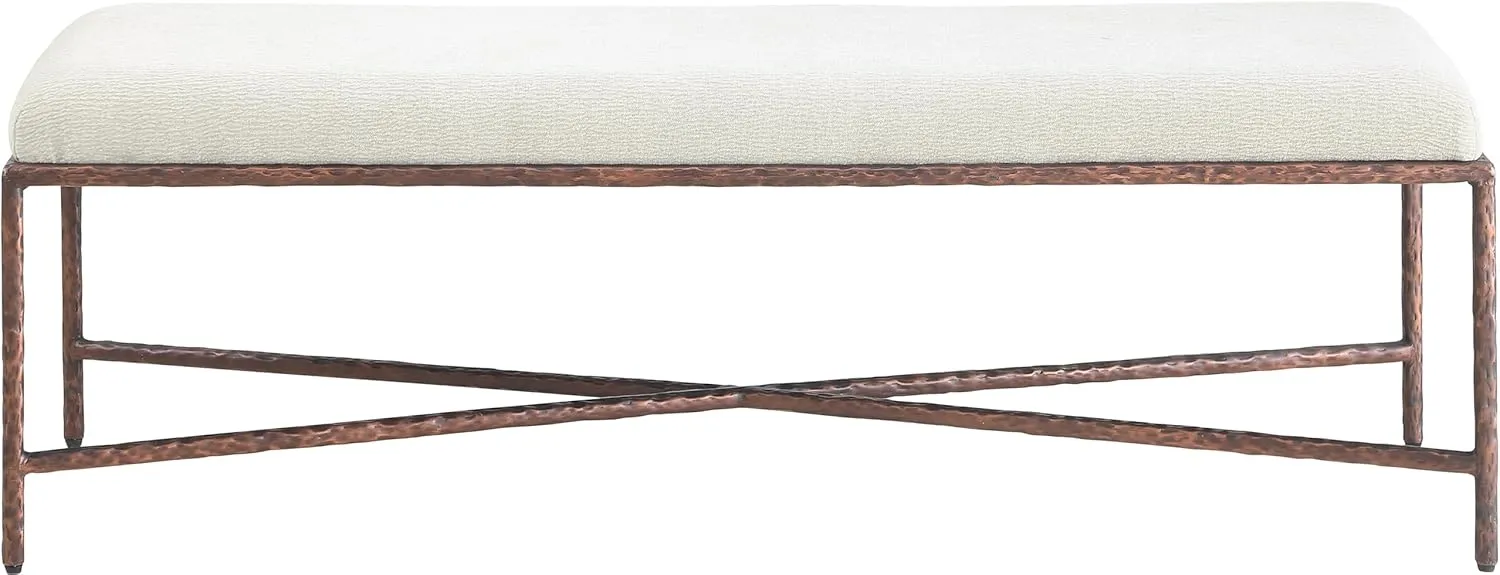 Meridian Furniture 22066Cream Valley Collection Modern | Contemporary Bench with Soft Cream Chenille Fabric, Brushed Bronze Forged Iron Metal Legs and Frame, 54" W x 18" D x 18" H, Cream