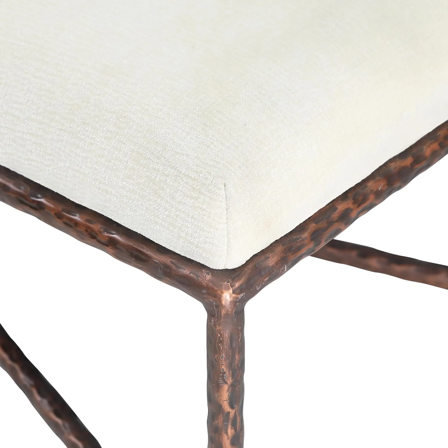 Meridian Furniture 22066Cream Valley Collection Modern | Contemporary Bench with Soft Cream Chenille Fabric, Brushed Bronze Forged Iron Metal Legs and Frame, 54" W x 18" D x 18" H, Cream