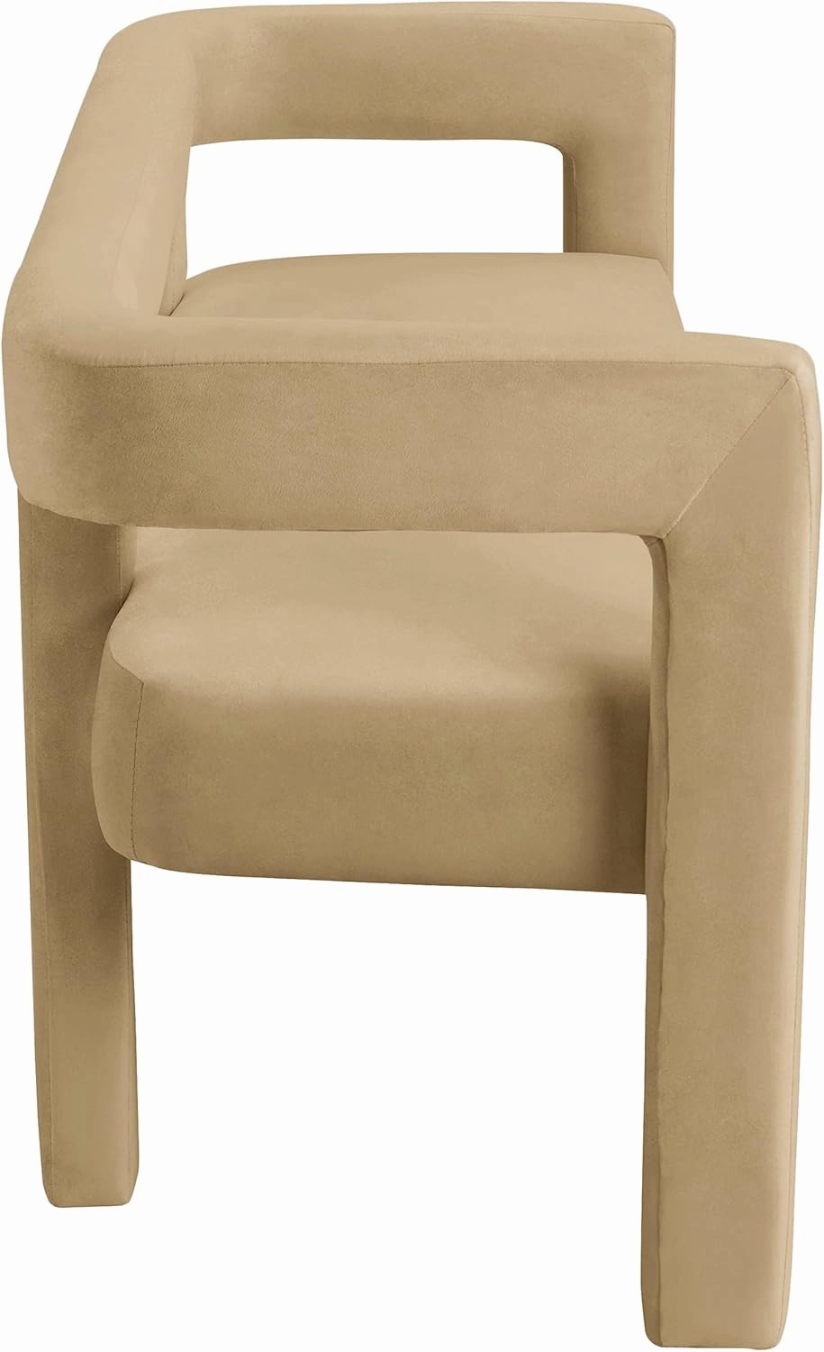 Meridian Furniture 892Camel Athena Collection Modern | Contemporary Velvet Upholstered Bench with Soft Camel Velvet, 66.5" W x 21" D x 27" H, Camel