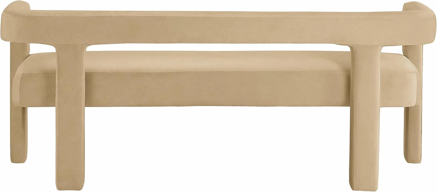 Meridian Furniture 892Camel Athena Collection Modern | Contemporary Velvet Upholstered Bench with Soft Camel Velvet, 66.5" W x 21" D x 27" H, Camel