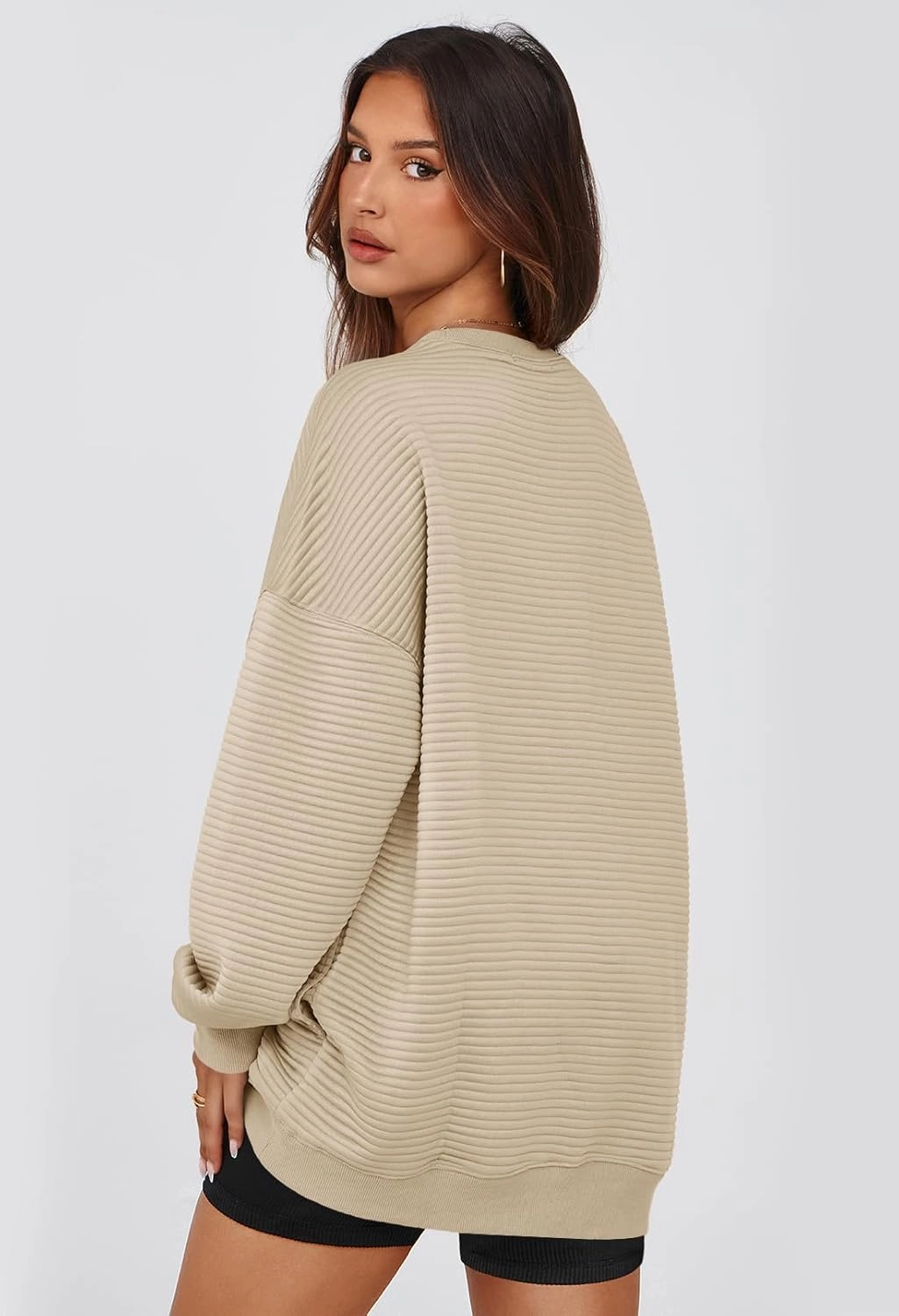 MEROKEETY Oversized Sweatshirt for Women 2024 Fall Long Sleeve Crew Neck Textured Pullover Tops with Pocket