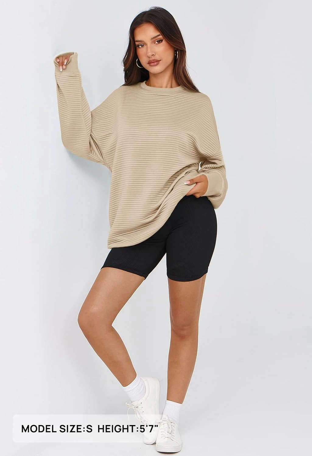 MEROKEETY Oversized Sweatshirt for Women 2024 Fall Long Sleeve Crew Neck Textured Pullover Tops with Pocket
