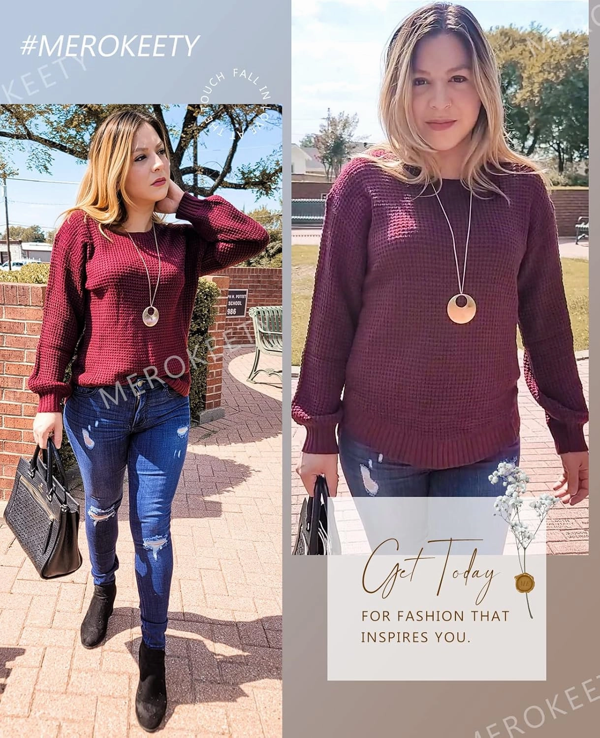 MEROKEETY Women's 2024 Fall Casual Fall Waffle Knit Sweater Long Balloon Sleeve Loose Pullover Jumper