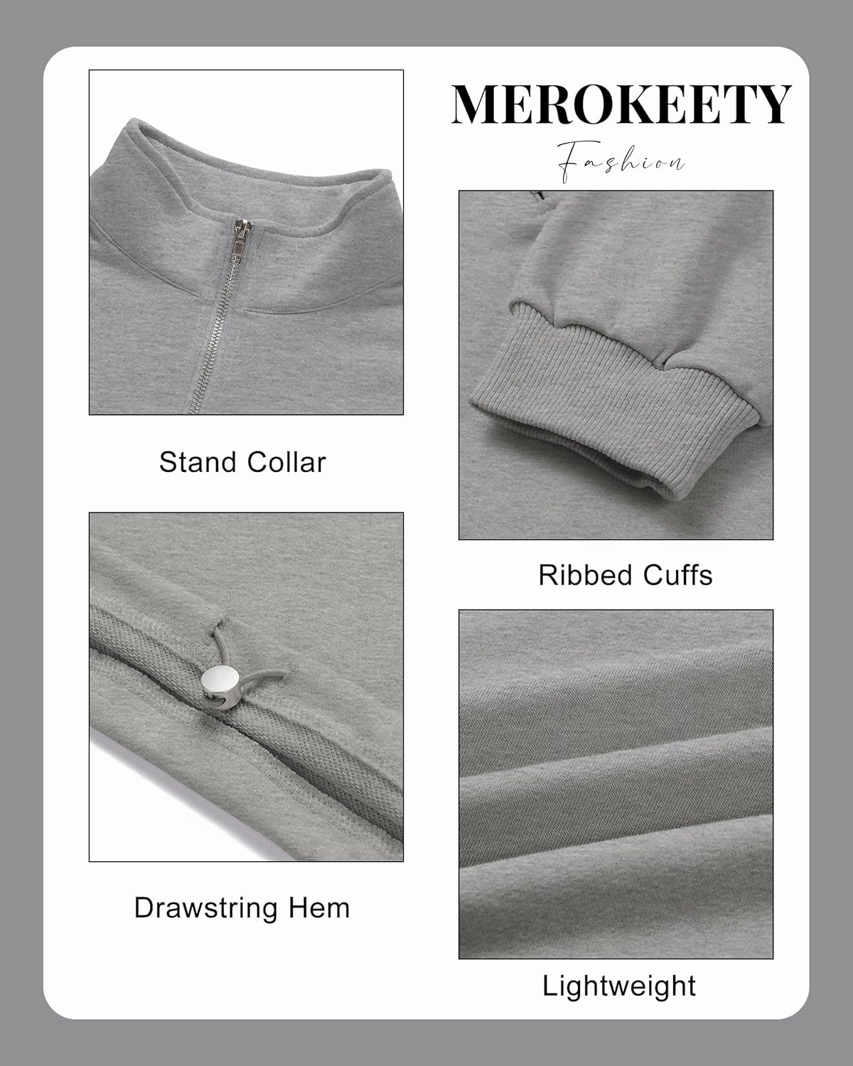 MEROKEETY Women's Quarter Zip Crop Sweatshirt Long Sleeve Stand Collar Drawstring Casual Pullover Top