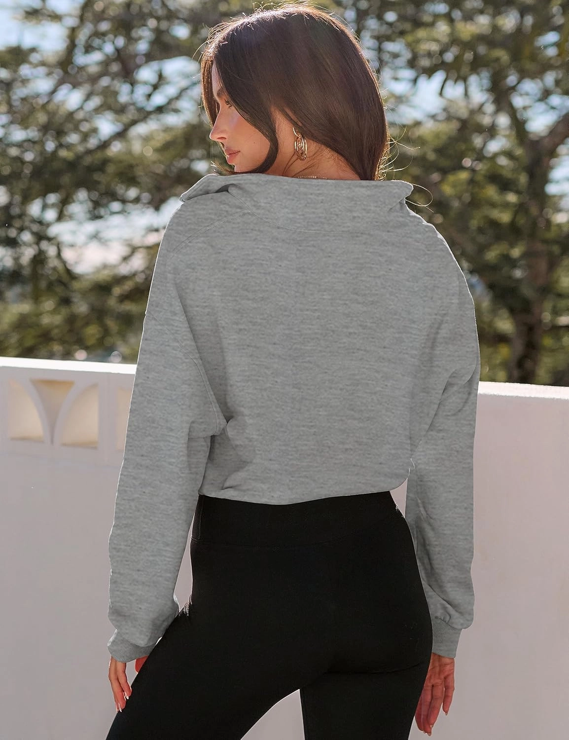 MEROKEETY Women's Quarter Zip Crop Sweatshirt Long Sleeve Stand Collar Drawstring Casual Pullover Top